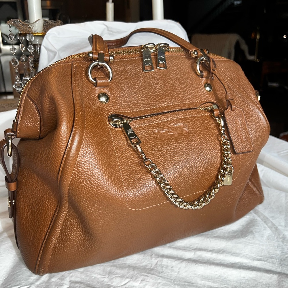 Coach Chain Prairie Satchel in Brown Pebbled Leather